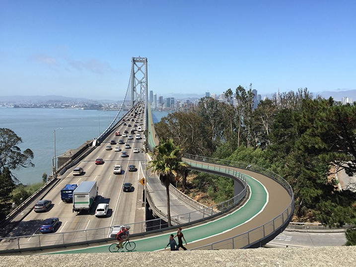Concept illustration of the Bay Bridge bike path connection from Yerba Buena Island to the Bay Bridge west span