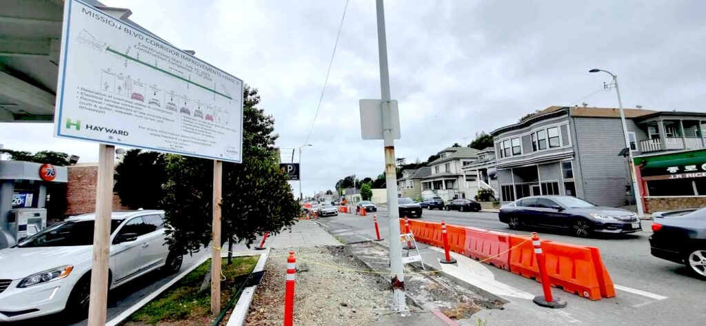 photo of bikeway construction site on Mission Blvd in Hayward