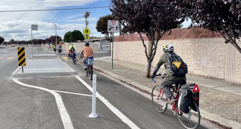 Family bike ride on a Hayward protected bike lane
