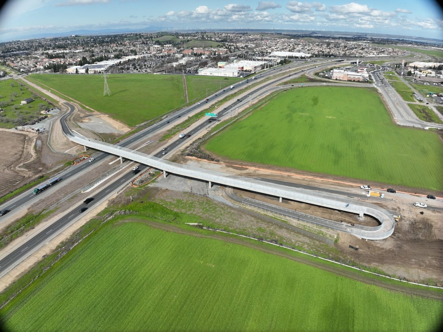 Aerial photo of the Mokelumne Trail Overcrossing of Hwy 4 between Brentwood and Antioch