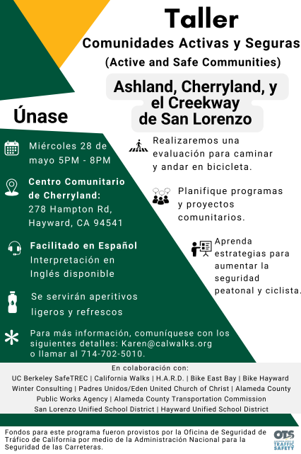 Taller Comunidades Activas y Seguras (Active and Safe Communities) Ashland, Cherryland, y el Creekway de San Lorenzo Unase